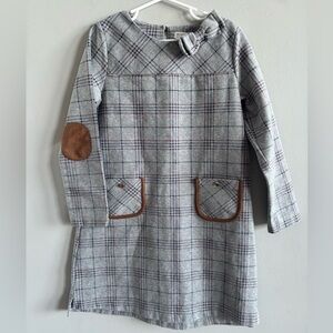 Hope & Henry Girls Quilted Ponte Riding Dress Gray Plaid Faux Suede size 8